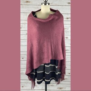 Time and True Mauve Ribbed Sweater Fringe Shawl